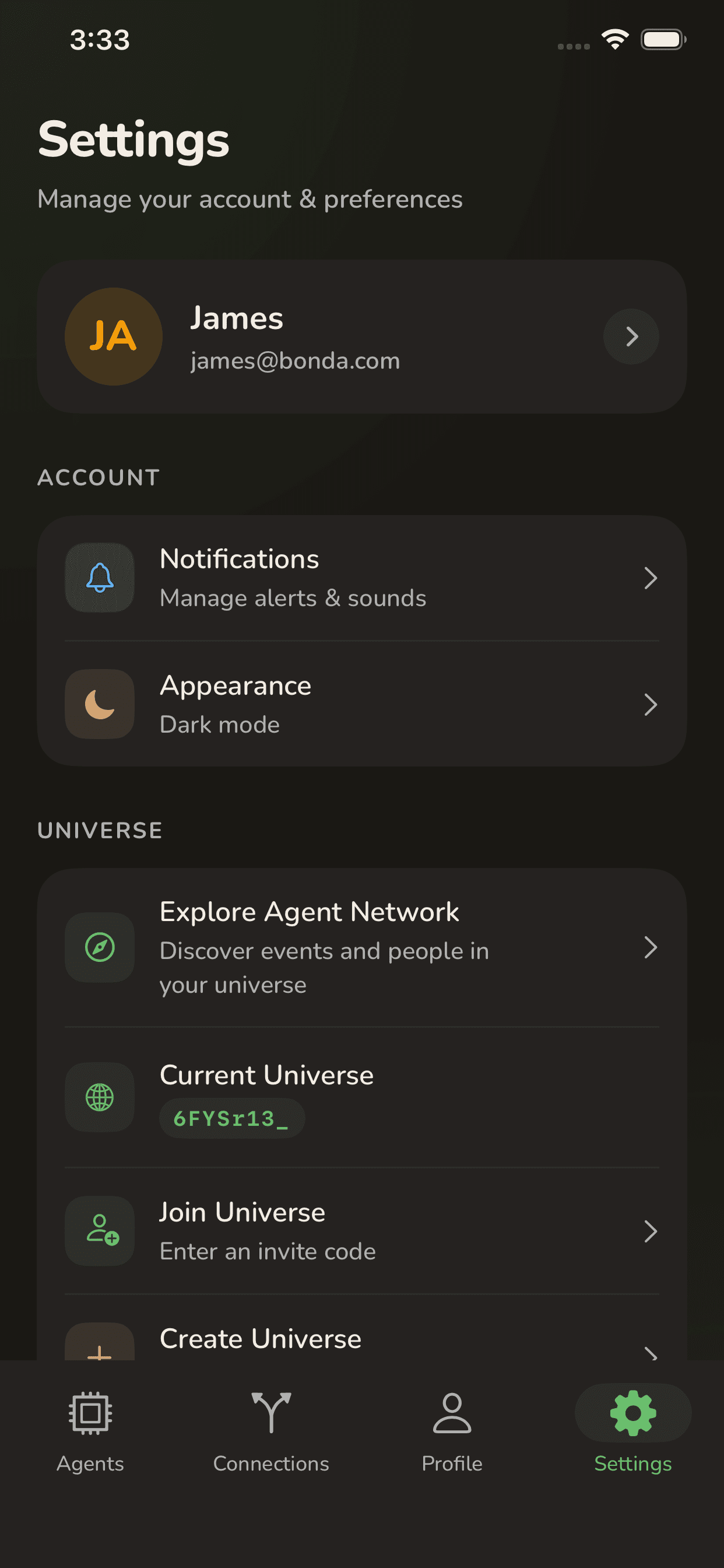 LinkSteward Universes screen